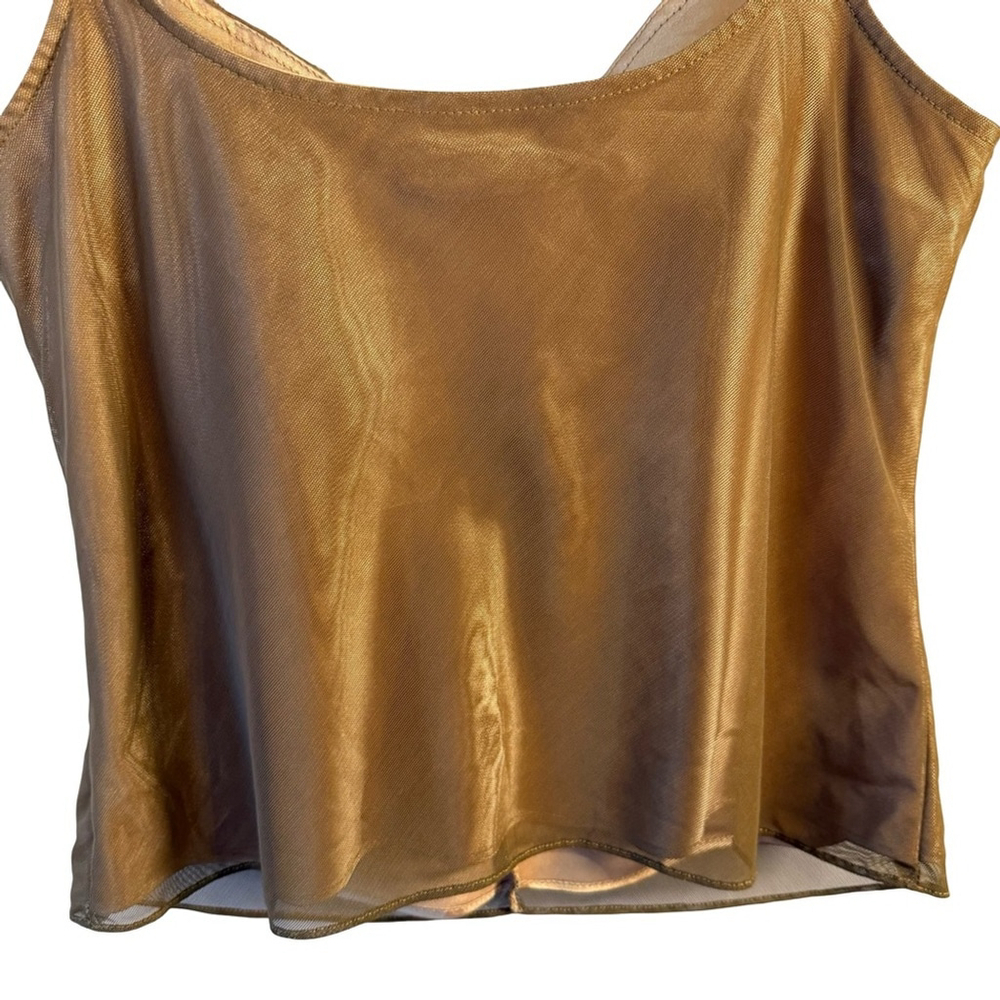 Joseph Ribkoff Gold Ruched Camisole with Beaded Trim Size 12 Y2K Festival Mesh - Picture 13 of 13